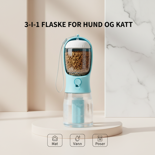 3-i-1 flaske for hund og katt