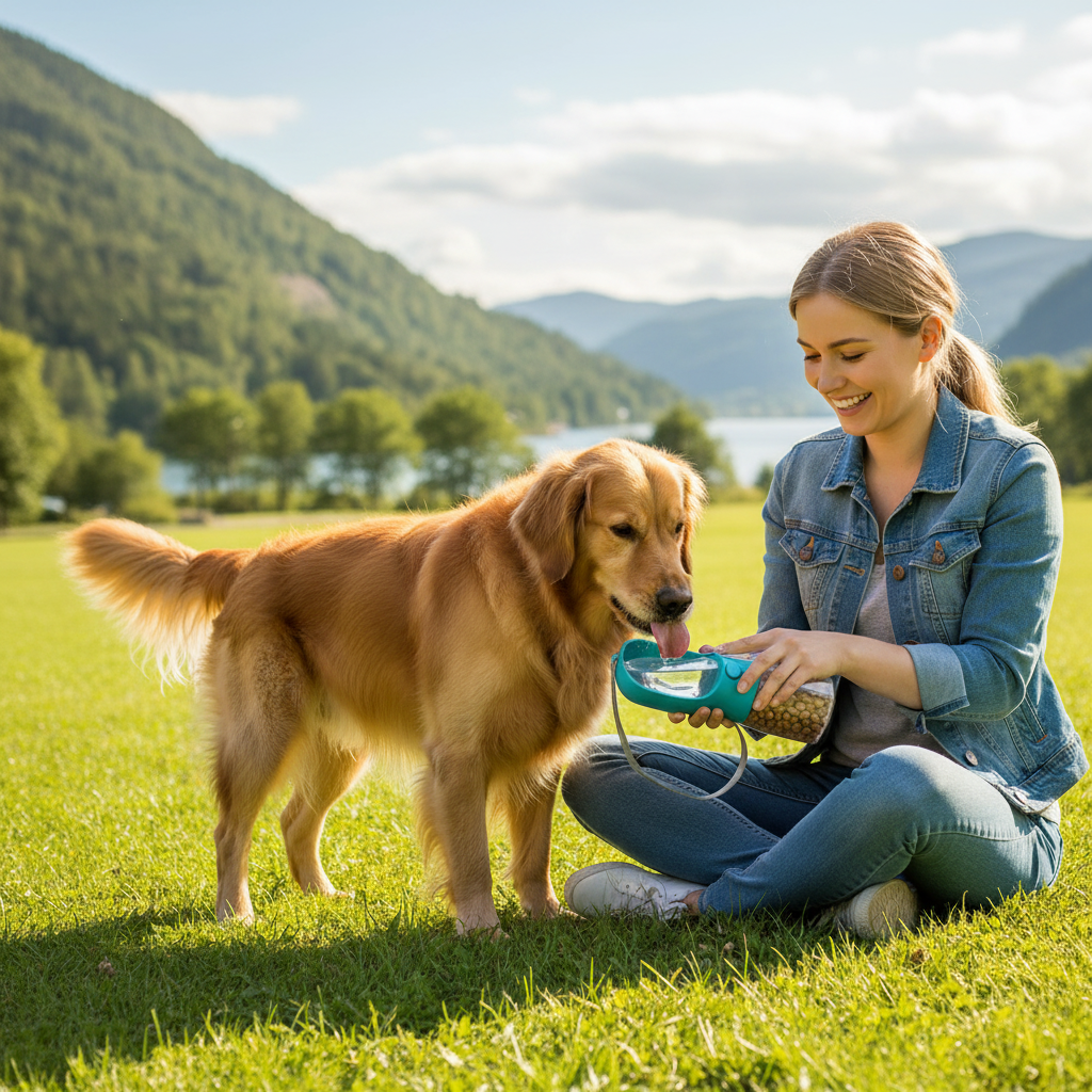 Eier gir hund vann med flasken utendørs