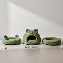 Adorable frog-shaped pet bed in green plush
