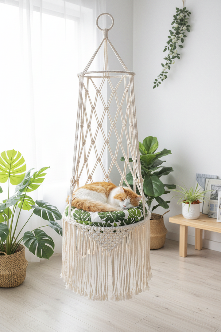 Macrame hengekøye i nordisk interiør